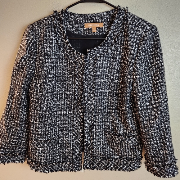 Ellen Tracy Jackets & Blazers - Ellen Tracy Tweed Houndstooth Office Open Front Blazer Jacket Large